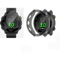 Strap-it TPU Case (Transparant-Zwart) + Screenprotector - Geschikt voor Garmin Forerunner 55 - Beschermende Hoes - Schermbeschermer - Schokbestendigheid & Duurzame Bescherming - Bundel