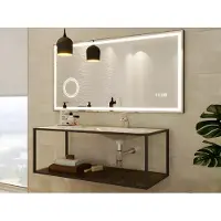 Vente-unique Rechthoekige badkamerspiegel met licht en digitale klok - Zwart - 120 x 60 cm AITANA