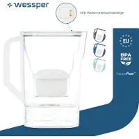 Wessper 2.7L waterfilterkan met filterslijtage-indicator, compatibel met Brita Maxtra, Maxtra+, incl. 1 filter, Kleur: Wit