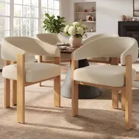 OKWISH eetkamerstoelen, 4 stuks, beklede stoelen, ergonomische rugleuning, dikke bekleding, metalen poten met houtdecor, geschikt voor de eetkamer en woonkamer, natuurlijke uitstraling