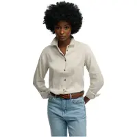 Superdry Dames Premium Slim overhemd beige (S), Casual, Vlas, Lange mouwen W4010587A