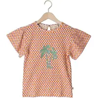 Your Wishes geruit T-shirt met textuur oranje Meisjes Katoen Ronde hals - maat 122