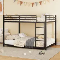 MODFU Ledikant 140x200 cm – Ruimtebesparend etagebed van metaal – Met veiligheidsleuningen – Stabiel frame – Zwart