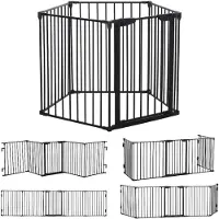 PawHut 2-in-1 puppyren - en haardhek - met deur - metaal - zwart
