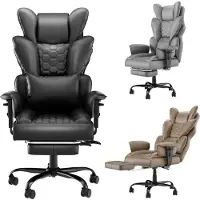 XINZI Ergonomische bureaustoel – Kunstleer, hoge rugleuning, 155° verstelbare rugleuning, draagvermogen 150 kg, gevoerde armleuningen, geschikt voor kantoor (khaki)