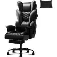 JOIEYOU Gaming Stoel: Ergonomische bureaustoel met voetsteun, stoffen bekleding, veerkussen en bekleding, gaming fauteuil, belastbaar tot 150 kg (zwart)