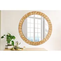 Coloray Bedrukte Spiegel - Rieten patroon Wandspiegel Decoratieve Print - 70 cm - Oranje Bedrukte Spiegel - Wandspiegel Decoratieve Print - Bedrukte Spiegel - Spiegel Met Bedrukte Lijst