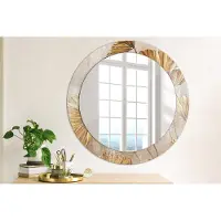 Coloray Bedrukte Spiegel - Boho bladeren Wandspiegel Met Print - 70 cm - Geel Bedrukte Spiegel - Wandspiegel Met Print - Wandspiegel Decoratieve Print - Bedrukte Spiegel