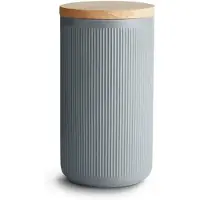 Springlane keramische voorraadpotten met houten deksels Strepen, rubberhouten deksels, voorraadpotten, voorraadpotten voor levensmiddelen - 10,1 x 18,3 cm donkergrijs