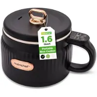 Nutrichef Rijstkoker - 1,6L Draagbare Elektrische Multicooker- 6 Kookfuncties - Rijst, Soep, Stoofpot, Pap & Meer - Zwart