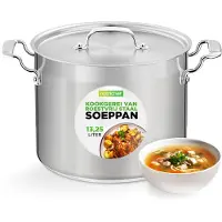 Nutrichef roestvrijstalen kookpan, 13,2 liter, geschikt voor inductie – soepketel met deksel, professionele kwaliteit