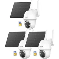 IeGeek Security Buitencamera S11 4G LTE – Outdoor Cam - 2K UHD – Pan & Tilt – Zonnepaneel – Infrarood Nachtzicht – Inclusief SIM-kaart ] - 3 stuks