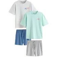 Next Pyjama kort enziaan / grijs gemêleerd / mintgroen
