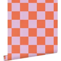 ESTAhome behang geblokt motief lila paars en oranje - 53 cm x 10.05 m - 130914