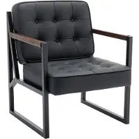 COLAMY - Accentstoel - Comfortabel - Fauteuil - Midden van de eeuw - Modern - Metalen poten - Kunstleren ontvangstfauteuil - Zwart