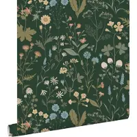 ESTAhome behang veldbloemen donkergroen en blauw - 53 cm x 10.05 m - 139697