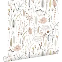 ESTAhome behang veldbloemen zacht roze, grijs en terracotta - 53 cm x 10.05 m - 139702