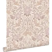 ESTAhome behang bloemen en vogels zand beige en lila paars - 53 cm x 10.05 m - 139829