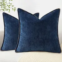 Sanorum 2 stuks - Kussensloop - Kussenhoezen - Sierkussenhoezen - Chenille - Driehoekige stiksels - Zacht - Europese stijl - Geschikt voor banken en bedden - 45 cm - Diepblauw