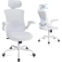 COLAMY Bureaustoelen – Ergonomische bureaustoel – Hoge mesh rugleuning – verstelbare lendensteun en hoofdsteun – opklapbare armleuningen – White
