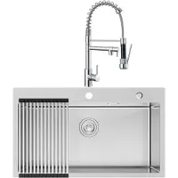 CECIPA MAX Spoelbak Keuken 75x45CM - Enkele spoelbakken Met keukenkraan met uittrekbare uitloop - Spoelbakken Keuken – Spoelbakken met afdruip - Zilver