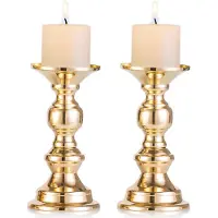 Sanorum 2 stuks - Kandelaars - Metalen kandelaars - Geschikt voor bruiloften en woondecoratie - Minimalistisch - Smeedijzeren kandelaars - Romantische tafellampen - Goud