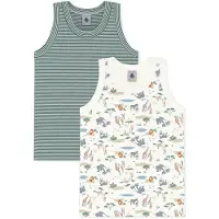 Petit Bateau Setje van katoenen kinderhemdjes met savanneprint Jongens Onderhemd - Wit/Meerkleurig + Groen/Wit