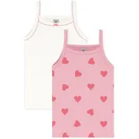 Petit Bateau Setje met katoenen kinderhemdjes met hartjesprint Meisjes Onderhemd - Rose/Oranje + Wit