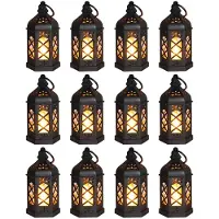 Sanorum 12 stuks - Mini-lantaarns - Witte bruiloftsdecoraties, Kerstmis, Halloween-feestjes - Sfeerverlichting voor op tafel - Vintage decoraties - zwart