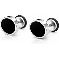 Mendes heren oorbellen Edelstaal Zwart Zilverkleurig-6mm