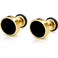 Mendes heren oorbellen Edelstaal Zwart Goudkleurig-6mm