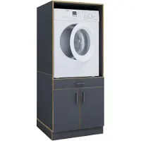 VCM Waschmaschinenschrank mit Unterschrank, Waschmaschinenumbau mit Stauraum hinter zwei Drehtüren und einer Schublade, Maße: Überbauschrank H. 162 x B. 67 x T. 68 cm, Rislo CL XL