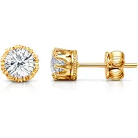 LGT JWLS Zirkonia Oorbellen 7mm – Goudkleurige Studs – Oorknopjes met Kroonzetting – Luxe Look