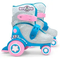 Stamp Rolschaatsen “Explore” voor meisjes, blauw/roze met een doorzichtige schaal, maten 23–26