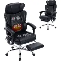COLAMY Massagestoel bureaustoel met verwarming en 6 vibratiepunten, luxe computerstoel met voetsteun, 90-125° verstelbare hoge rugleuning voor comfortabel thuiswerken,zwart