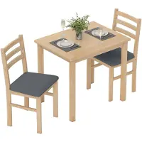 HOMCOM Eettafel set Rubberhout, MDF 80L x 60B x 74,5H cm Natuurlijk hout