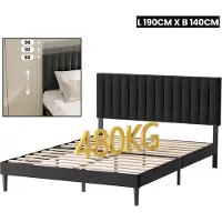 KUTAS heavy duty metalen bedframe - Gestoffeerd bedframe - 140x190 CM - Zwart - Bedplaats Met Plat Noedelsframe en Verstelbaar Hoofdbord - Draagkracht 480 kg