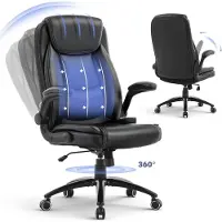 COLAMY Lederen bureaustoel - ergonomische computerstoel - hoge rugleuning - bureaustoel met veerkussen - verstelbare kantelvergrendeling - zwart