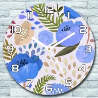 Coloray Wandklok - Een weide vol wilde bloemen Klok Glas - 30fi cm - Blauw Wandklok - Wandklok Ronde - Wandklok Klassiek - Wandklokken Woonkamer - Stille Wandklok
