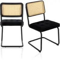 COLAMY stoel - Set van 2 stoelen - fluwelen eetkamerstoelen - rieten rugleuning - Zwart