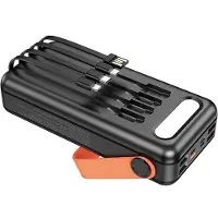 Hoco Draagbare Powerbank 30000 mAH met Zonne-Energie - voor Noodpakket met 4 geïntegreerde kabels - USB + USB-C + Micro + Lightning