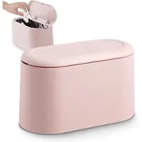 LONGZIMING - Prullenbakje - Afvalbakje - Tafelafvalemmer - 1,8 liter - 90° opening - Dubbellaags ontwerp - Uitneembare binnenbak - Milieuvriendelijk PP - Roze