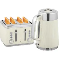 HOMCOM Waterkoker en toaster set-Roestvrij staal, kunststof-21,2L x 15,5B x 25,5H cm-Crèmewit