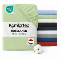 Komfortec Jersey Stretch Hoeslaken 200x200 cm - 23cm Matrasdikte- Rondom Elastiek - 100% Katoen - Groen