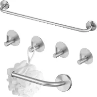 Auralum Max Auralum Handdoekrek Badkamer Set RVS - Handdoekrek - Handdoekhaakjes - Toiletrolhouder - Zonder Boren/Zelfklevend