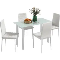 HOMCOM -Esszimmergruppe-Kunstleder, Stahl-120L x 60B x 97H cm-Weiß