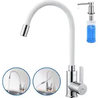 Auralum Max Keukenkraan - keukenmengkraan 360° draaibare - Met Zeepdispenser 300ML - met flexibele uitloop - Mengkraan - Keuken Kraan - Wit