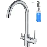 Auralum Max 3-weg keukenkraan - 360°Draaibare Keukenmengkraan - Met Zeepdispenser 300ML - Drinkwaterkraan met 2 hendels - hogedruk keukenmengkraan