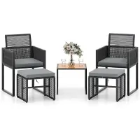 KOMFOTTEU 5-delig Tuinmeubelset van PE-rotan, 2 banken met 2 voetsteunen en salontafel, stoel met afneembaar kussen, voor woonkamer, terras en terras