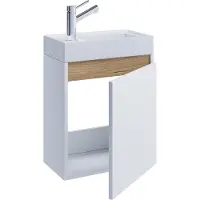 VCM 2-delige badkamerkast met wastafel voor gastentoilet, wandkast met soft-close deur, ruimtebesparend wastafelmeubel, afmetingen: H. 55 x B. 41 x D. 22 cm, Cosila